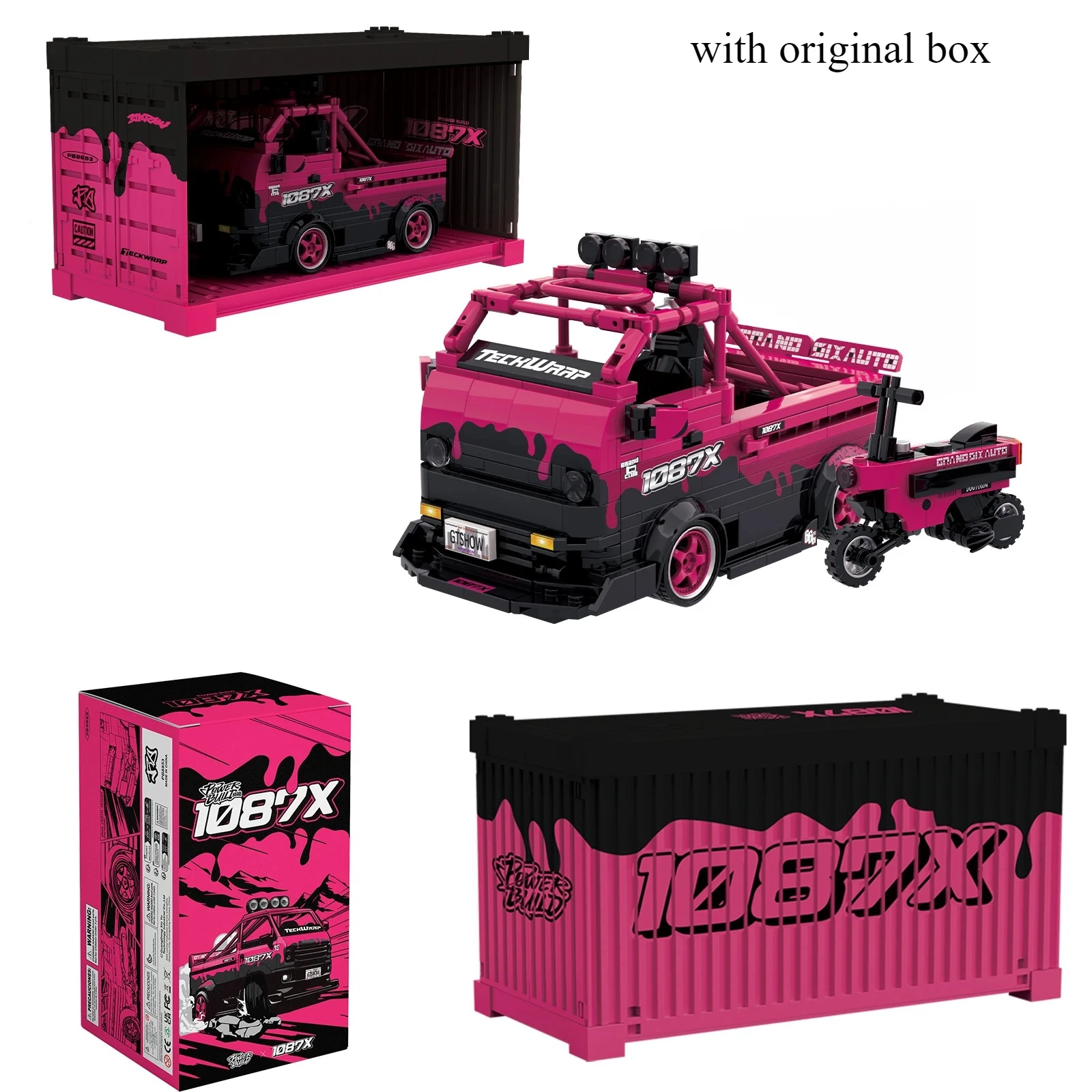 

PB8853 MOC 1087X Rose Red Truck Building Blocks City Speed Car Racer Vehicle with Display Box Model Toy Kid Adult Gift