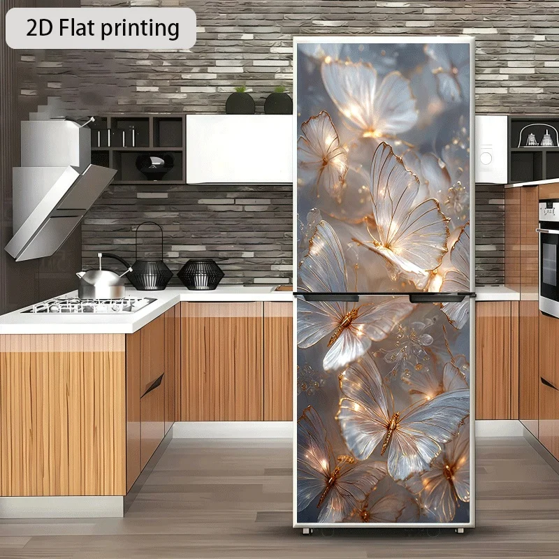 of Refrigerator Sticker,, Featuring a Flowing Butterfly Theme Design, Self-Adhesive Wall Decoration Suitable for Cabinets And