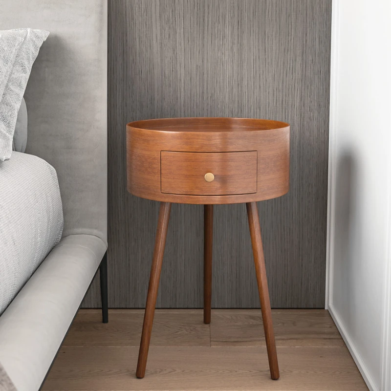 Versatile Circular Nightsts Minimalist Modern Easy Install Black Walnut Bedside Table Space Efficient