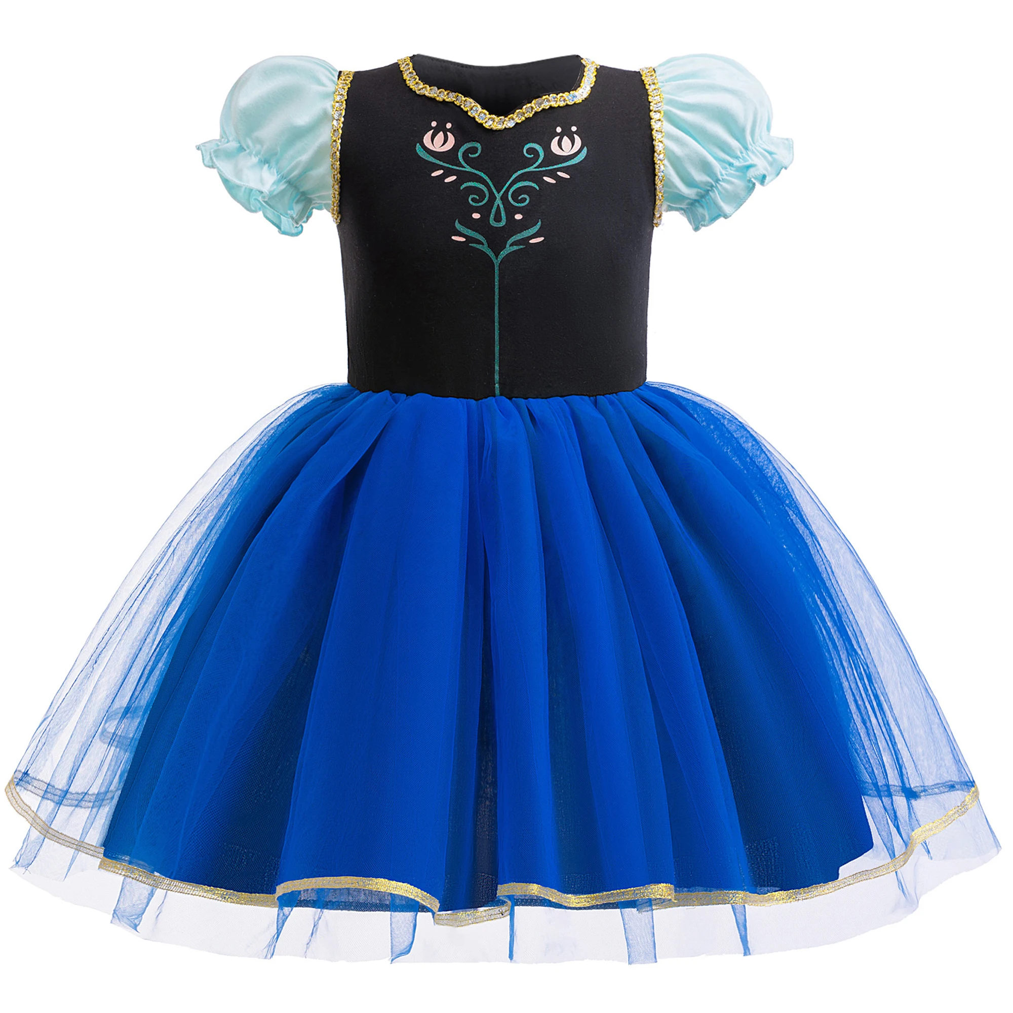 Sommer-Blumen-Schneeprinzessin-Mädchenkleider Elegantes Cartoon-Geburtstagsparty-Ballkleid Mädchen-Gala-Tüll-Kostüm für Weihnachten und Halloween