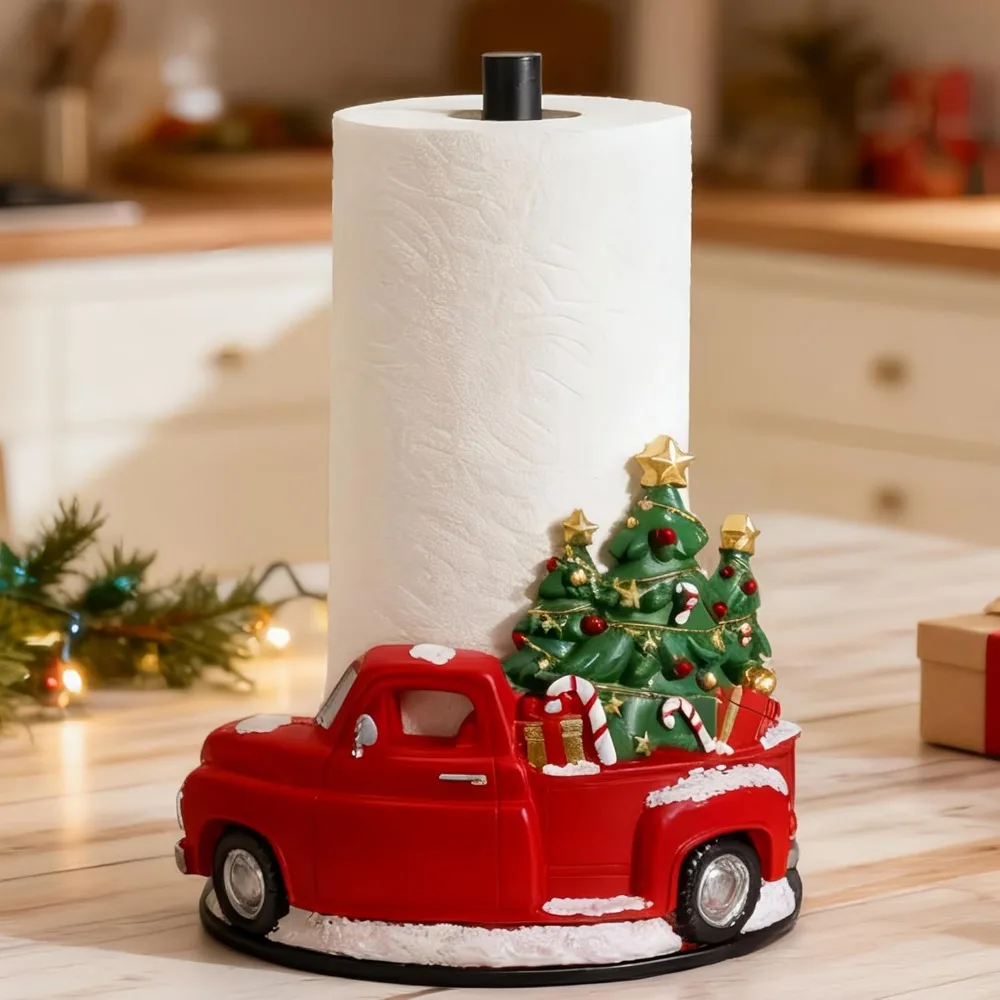 

Rustic Red Truck Paper Towel Holder, Christmas Decor for Kitchen Bathroom Home, Farmhouse Counter Stand Winter Gift