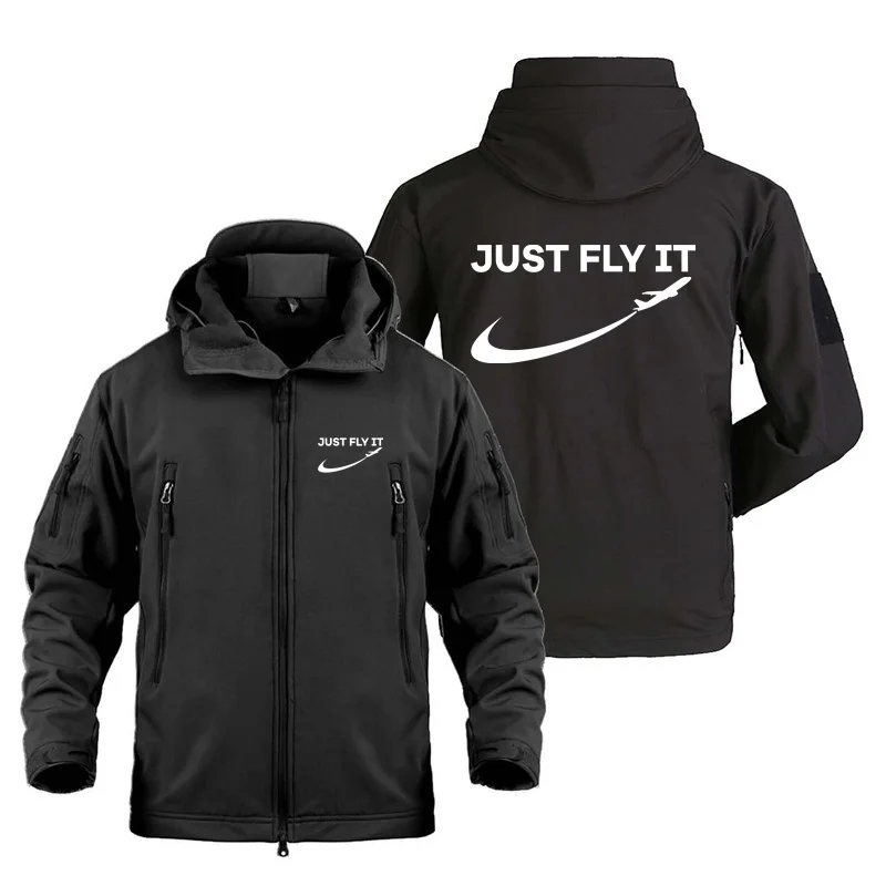 Autumn and Winter Aviation Pilots Just Fly It Man Coats Fleece Warm Shark Skin SoftShell Jackets for Men