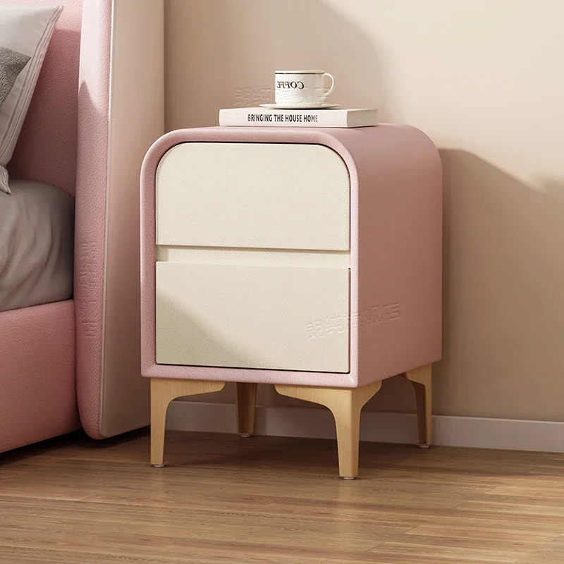 

Mini small cream wind bedside table simple modern light luxury solid wood leather advanced children 2024 Internet celebrity new