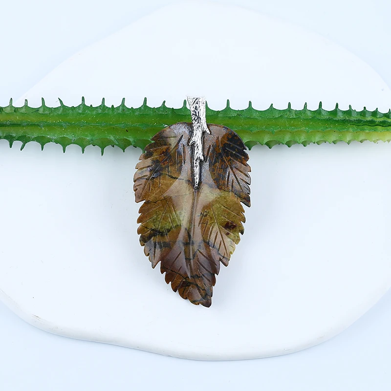 

New Natural Yellow Opal Handcarved Leaf Pendant, 925 Sterling Silver Pinch Bail, 67x37x6mm, 15.6g