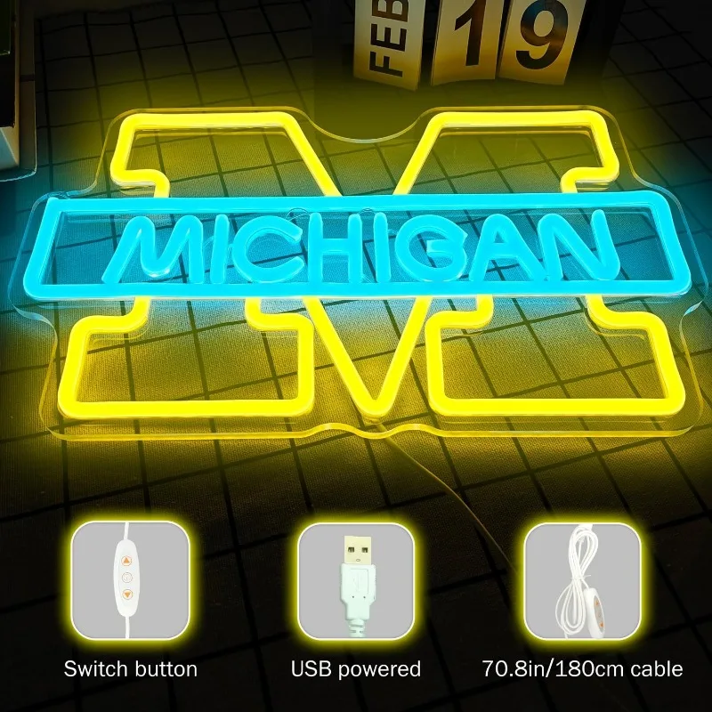 XM Michigan Neon Signs LED Neon Light Sign Light Up Neon Signs Wall Decor for Man Cave Bar Decor Store Club Bistro