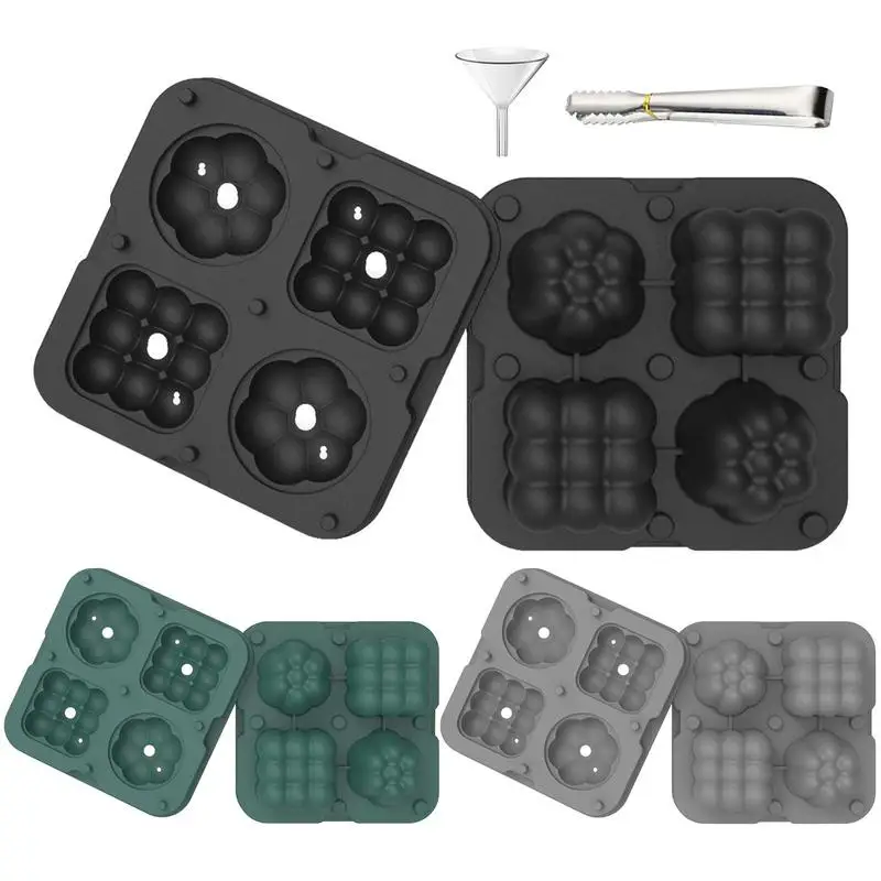 Ice Cube Trays With Lids 4 Cavities In 2 Styles Durable & Reusable Creative Silicone Ice Ball Maker Mold For Whiskey Cocktail