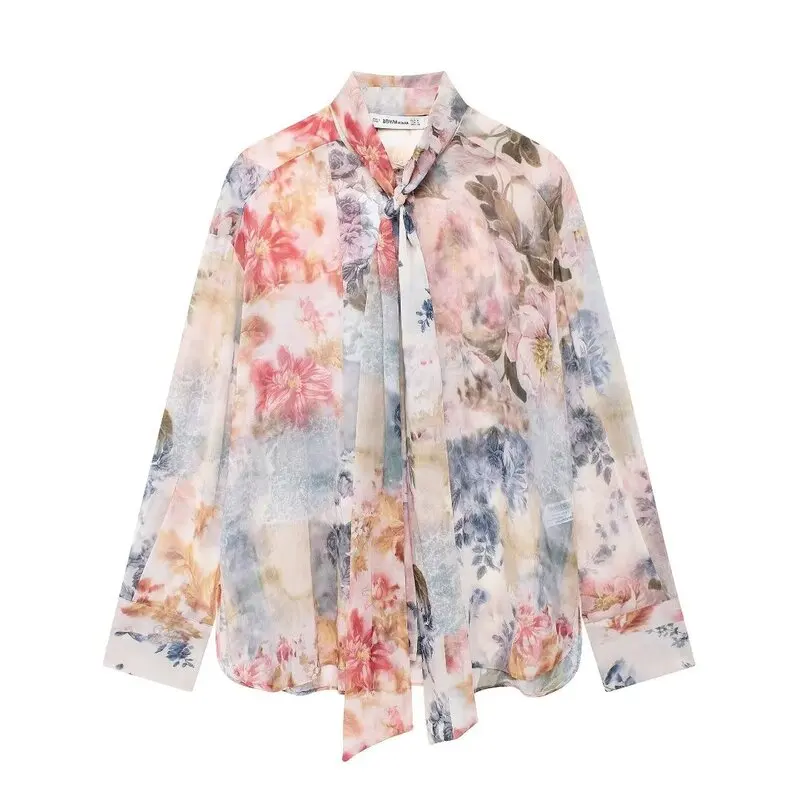 

Осень-зима, Новое поступление, женское платье с узлом и цветочным принтом, длинный све, отложной воротник, свободная посадка, обычная длина