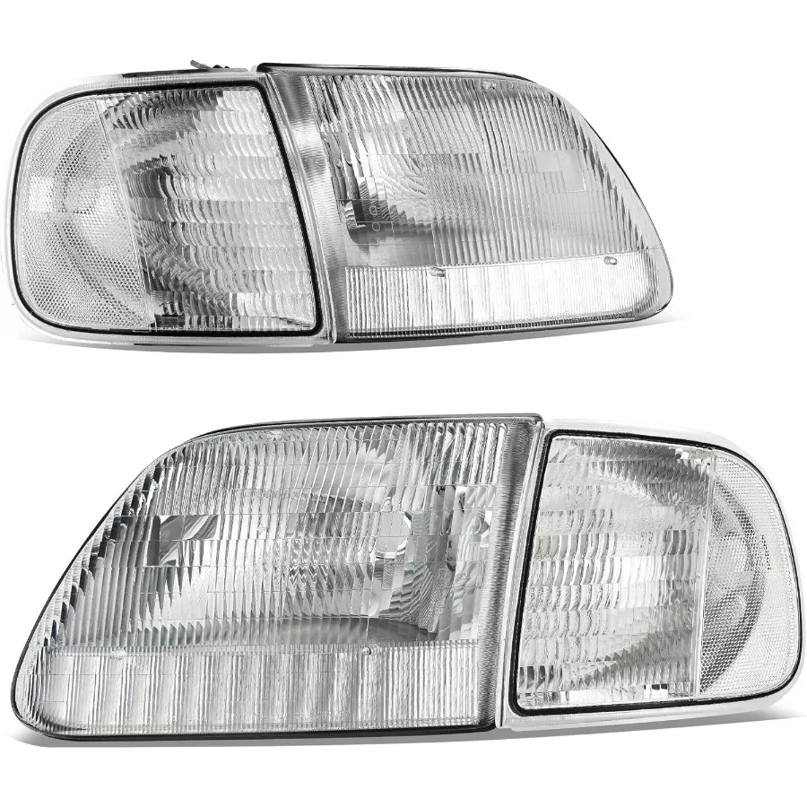

Headlight Assembly Compatible with 97-03 Ford F-150/97-02 Ford Expedition Pickup Headlamp Replacement Chrome Housing Clear Lens