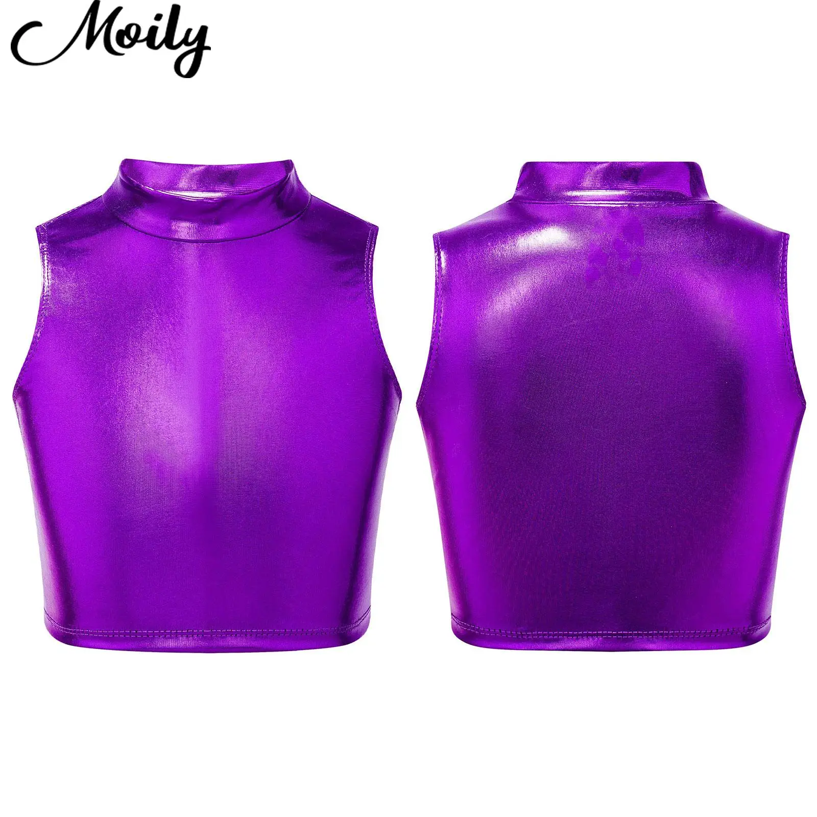 جديد 2025 زي رقص الجاز للفتيات الصغيرات زي الباليه الهيب هوب للرقص في الشوارع زي معدني بدون أكمام بياقة مدورة قطع علوية قصيرة