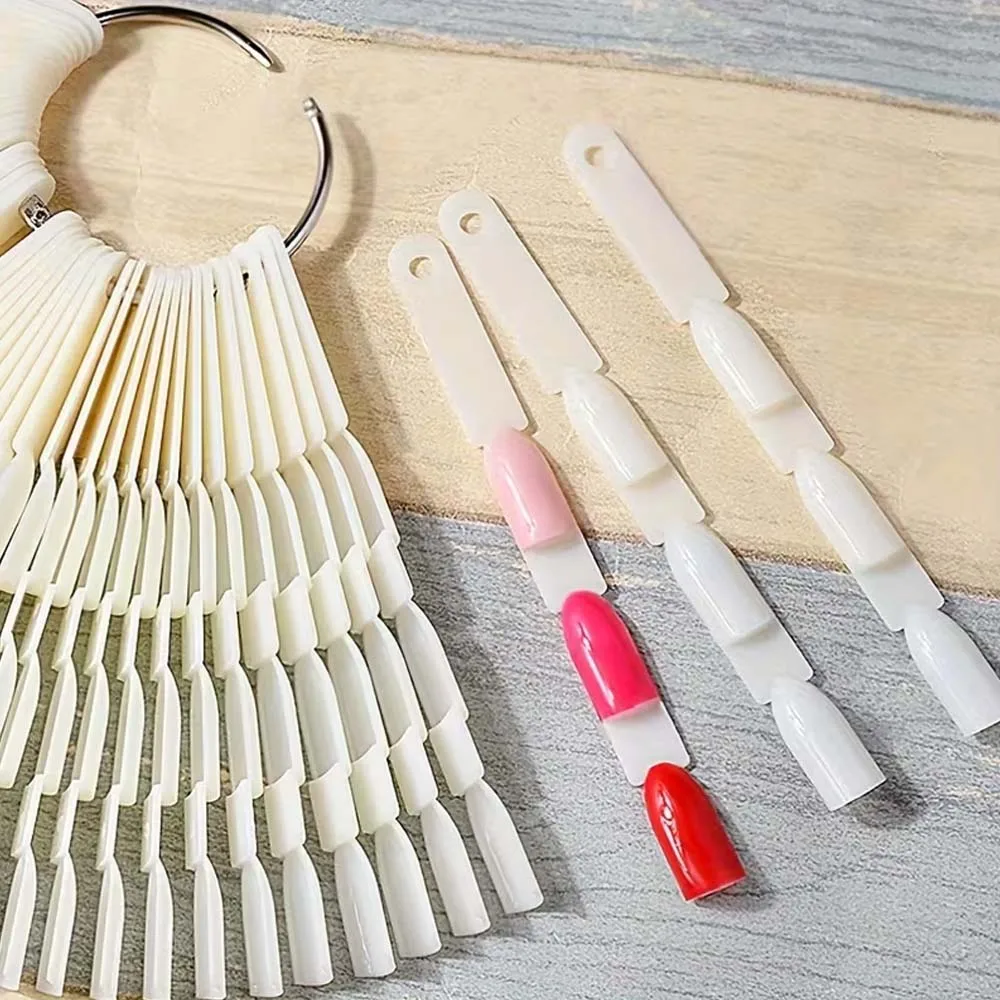 3 Knots 50pcs 150 Tips Nail Art Display Chart Color Sample Practice Fan Professional Nail Polish Display with Ring Nail Tools