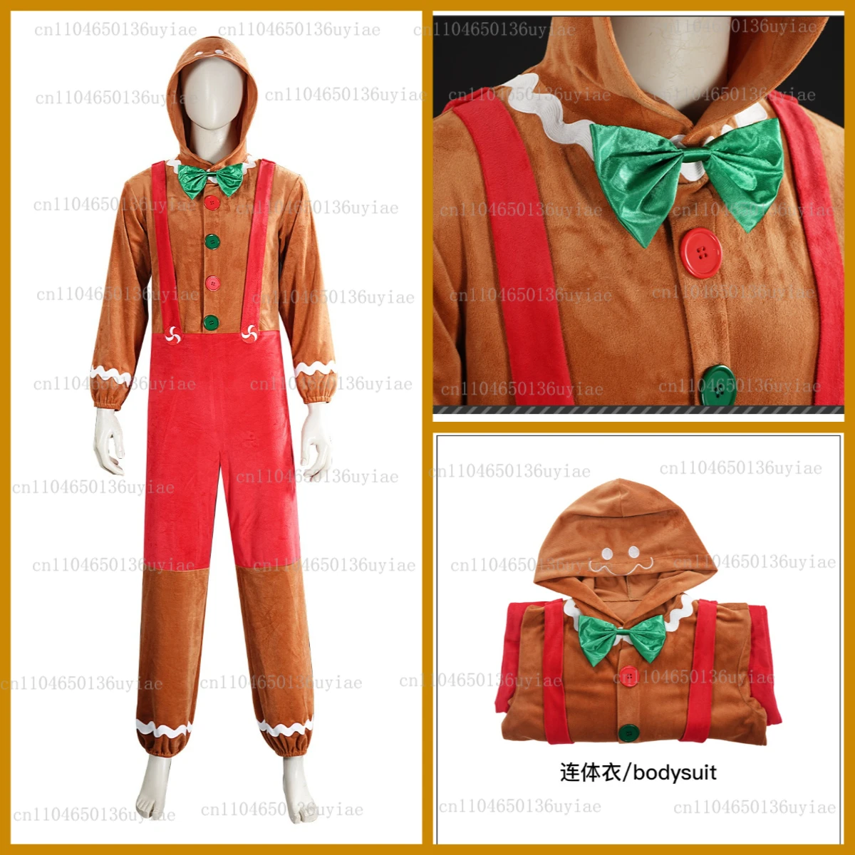 

Adult Kids Gingerbread Cozy Jumpsuit Family Lovely Cookie Pajamas Christmas Party Gingerbread Cookie Cosplay Costume Xmas Gifts