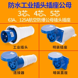 IP67 Waterproof Industrial Plug Connector 63A/125A 3-core 4-core 5-hole Explosion-proof Aviation Socket Male and Female Docking