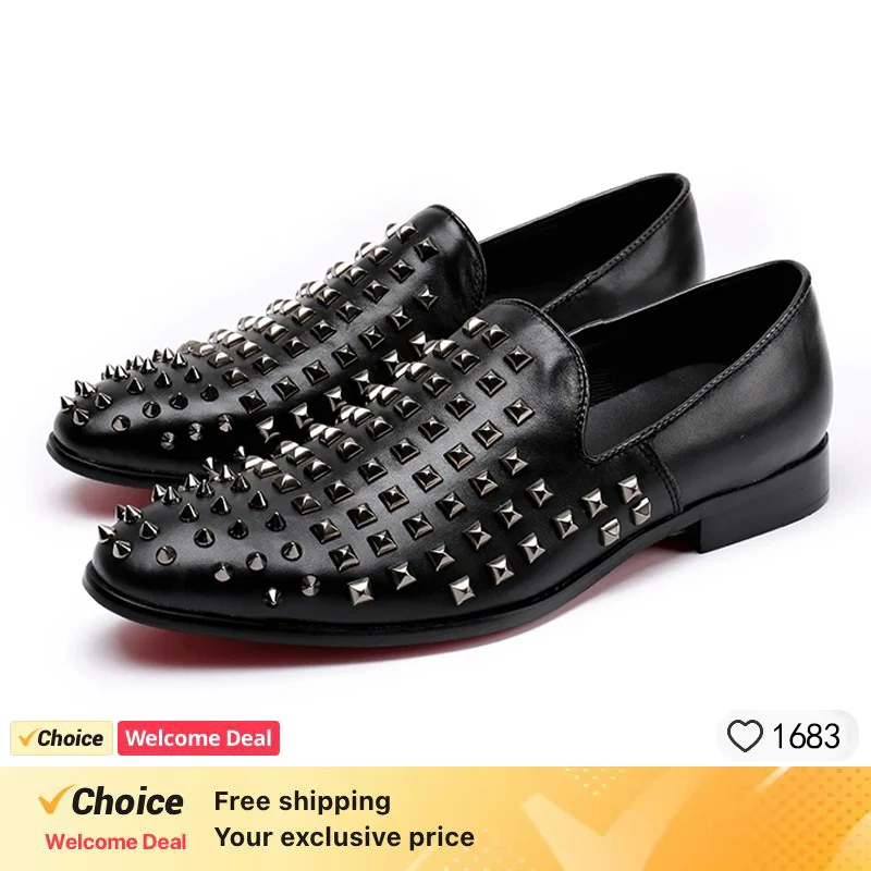 Bling Bling golded blac Spike Shoes Men Rivets Silp On Party Shoes Leather Wide Shoes Fashion Designer New Mens Large Size Shoes