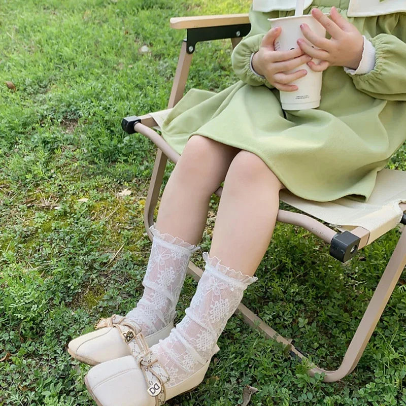 Sommer Baby Mädchen Nette Mesh Socke Koreanische Lolita Prinzessin Spitze Hohl Schwarz Waden Strümpfe für Kinder Dünne Kniehohe Lange Socken