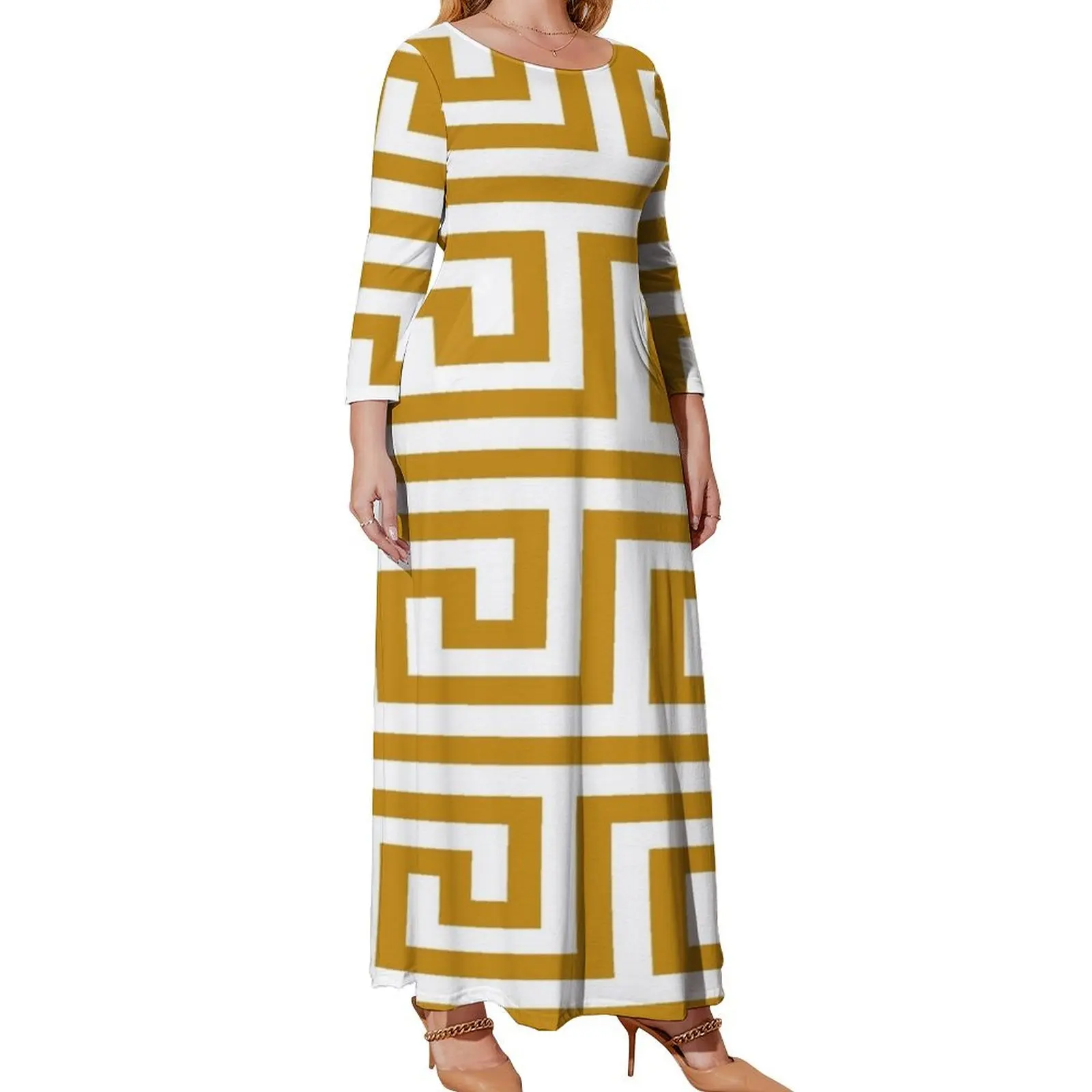 

Gold Greek Key Long Sleeved Dress cocktail dresses dresses for womens 2024