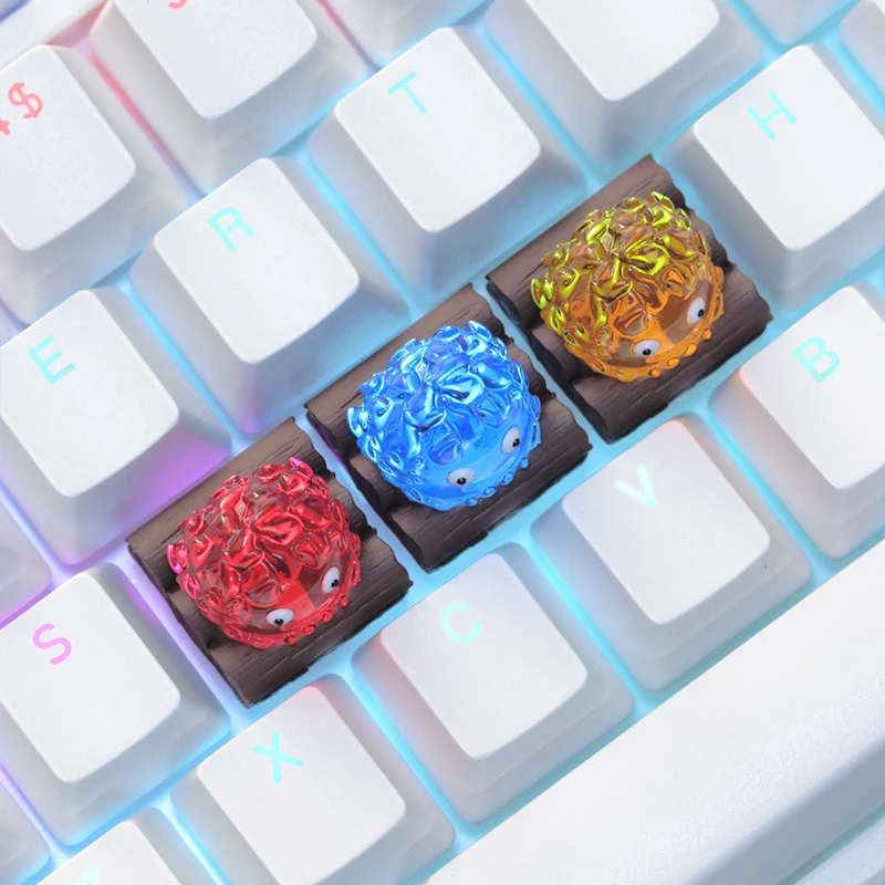 Calcifer لهب Keycap أنيمي موضوع شخصية مفتاح كاب ثلاثية الأبعاد الراتنج الشفاف الميكانيكية Keycap غطاء لوحة المفاتيح هدية الإبداعية
