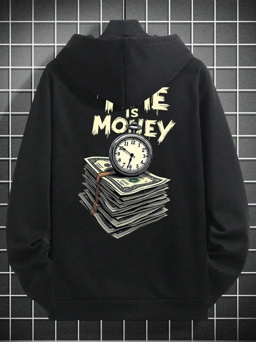 

Pure Cotton Hoodie with "Time Is Money" Print Ideal for Fans of Trendy and Motivational Streetwear Great for Inspiring Statement