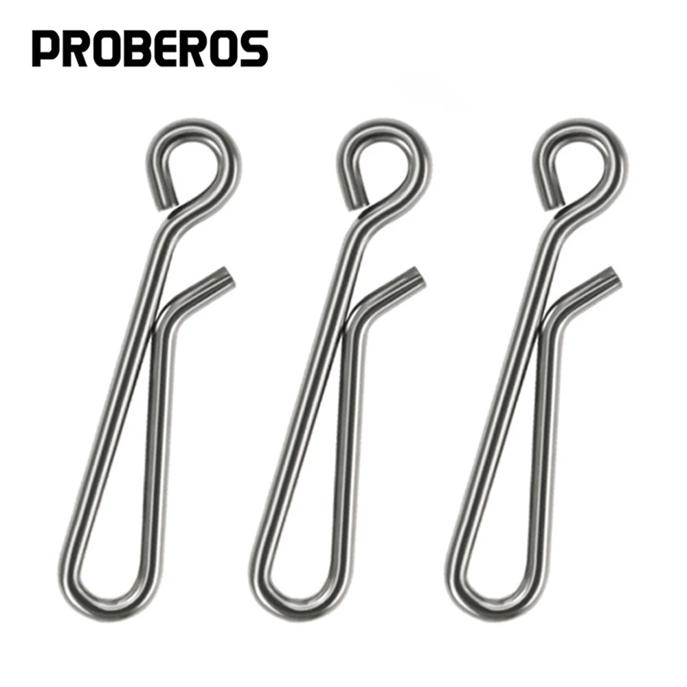 PRO BEROS 50/100Pcs Fast Fishing Swivel Snap Clips Stainless Steel Hanging Quick Lock Hook Link Clip Fishing Hook Connector Tool