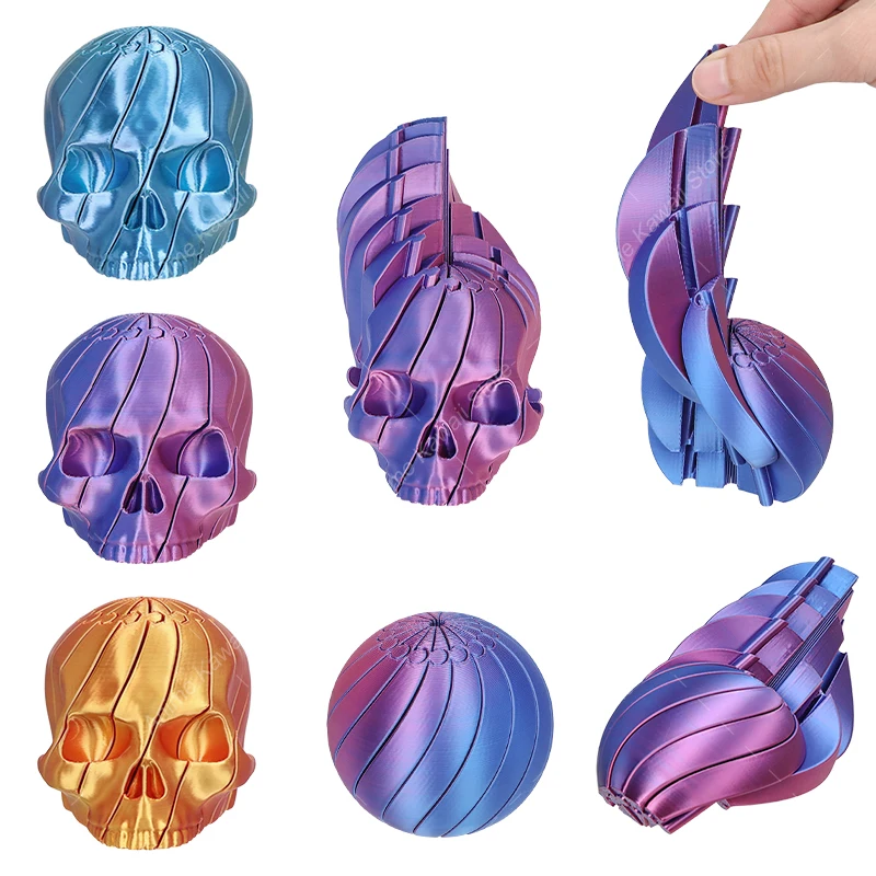 3D-Gedrucktes Fidget-Spielzeug Totenkopf Twistsphere Fidget-Spielzeug Farbverlauf-Getriebe Flüssigkeitsball mit Rotierendem Design Angstlindernde Spielzeuge