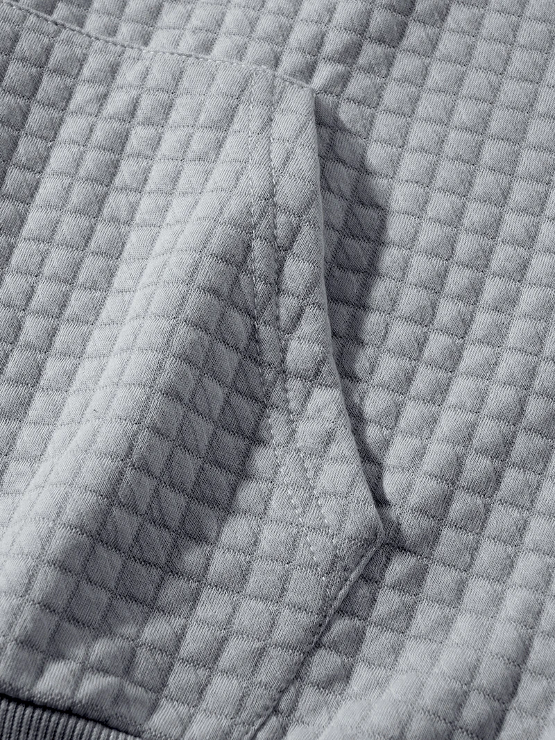 Herren Waffelstruktur Stehkragen Halbreißverschluss Langarm-Sweatshirt mit Kängurutasche, Locker Geschnitten, Frühling Herbst Weicher Lässiger Pullover – Detail 8