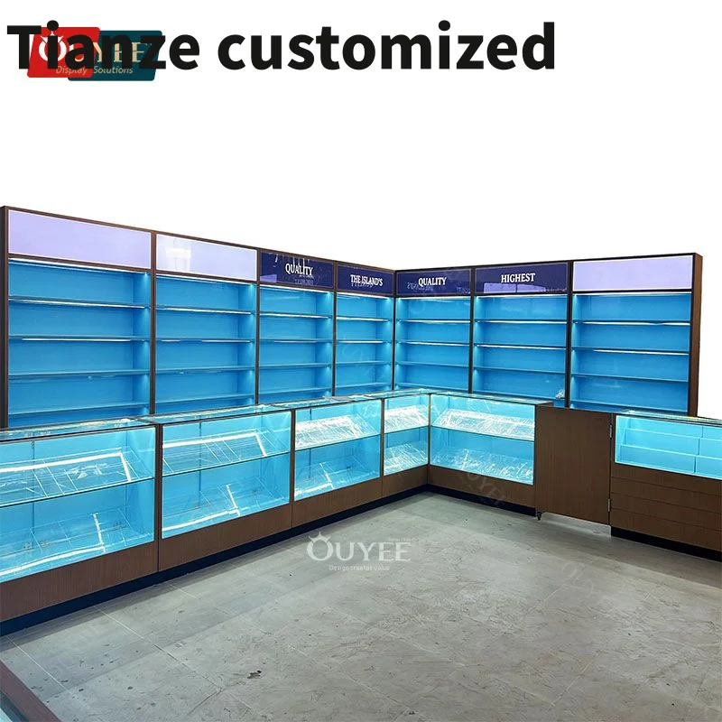 Customized-high quality LED display light glass display cabinet retail smoke shop LED display cabinet