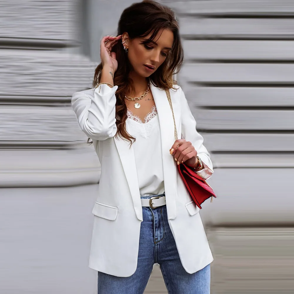 

2025 Women's Wool Blend Blazer French Tailoring Open-Front Jacket Sleek Fit Stretch Office Suiting Boardroom to Bar Fall Winter