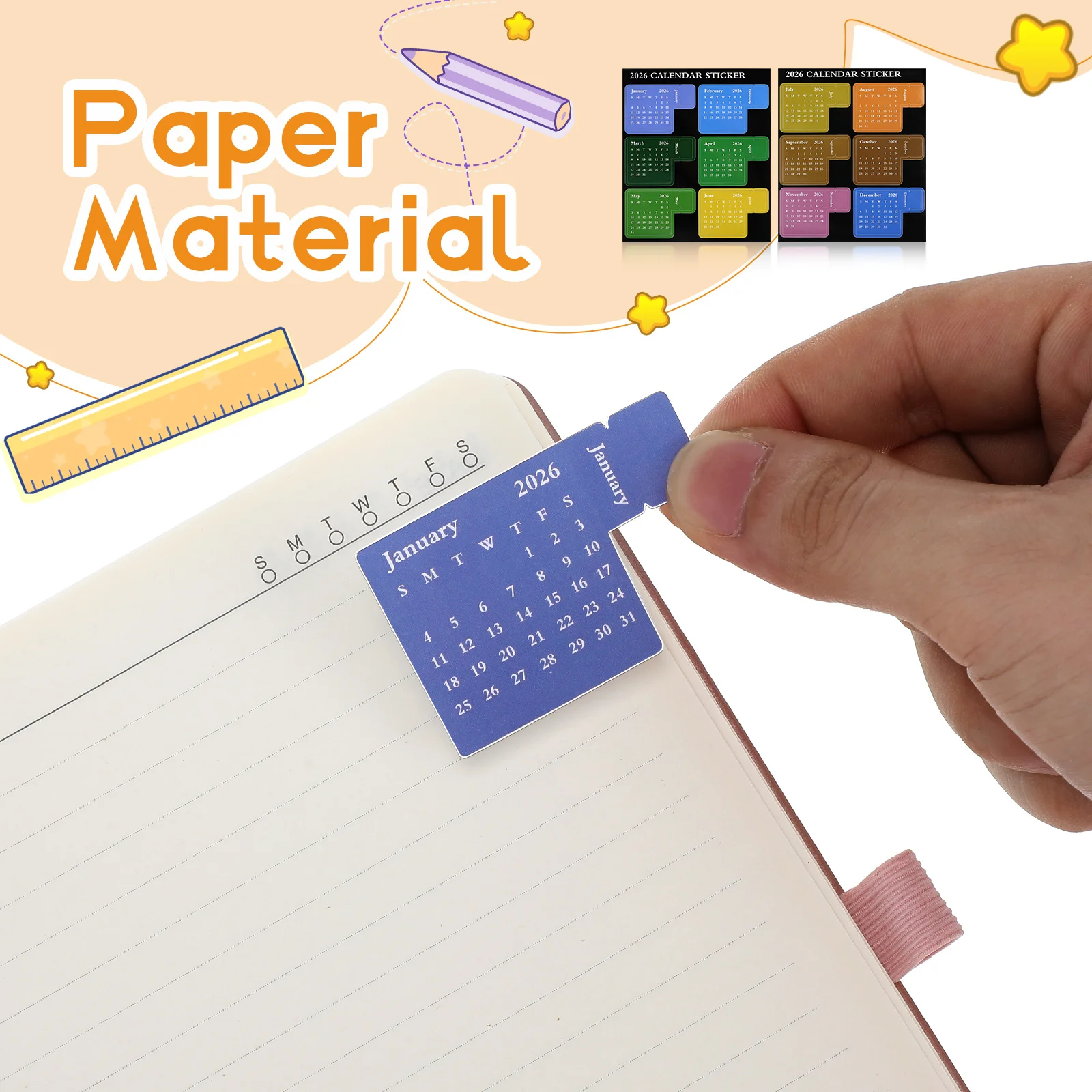 

4/6Set Calendar Tab Stickers Notebook Calendar 2026 Monthly Calendar Agenda Index Tabs Sticker Stationery Office School Supplies