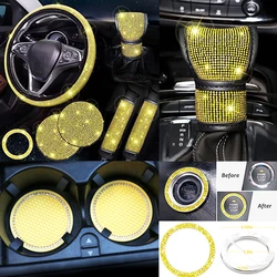 7PCS Glitter Crystal Diamond Car Steering Wheel Covers Rhinestone Auto Handlebar Cover Bling Car Interior Decoration Accessories