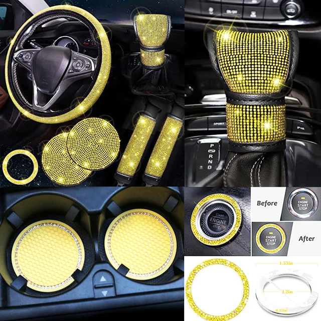 7PCS Glitter Crystal Diamond Pokrowce na kierownice samochodowe Rhinestone Auto Pokrowiec na kierownicę Bling Akcesoria do dekoracji wnętrza samochodu