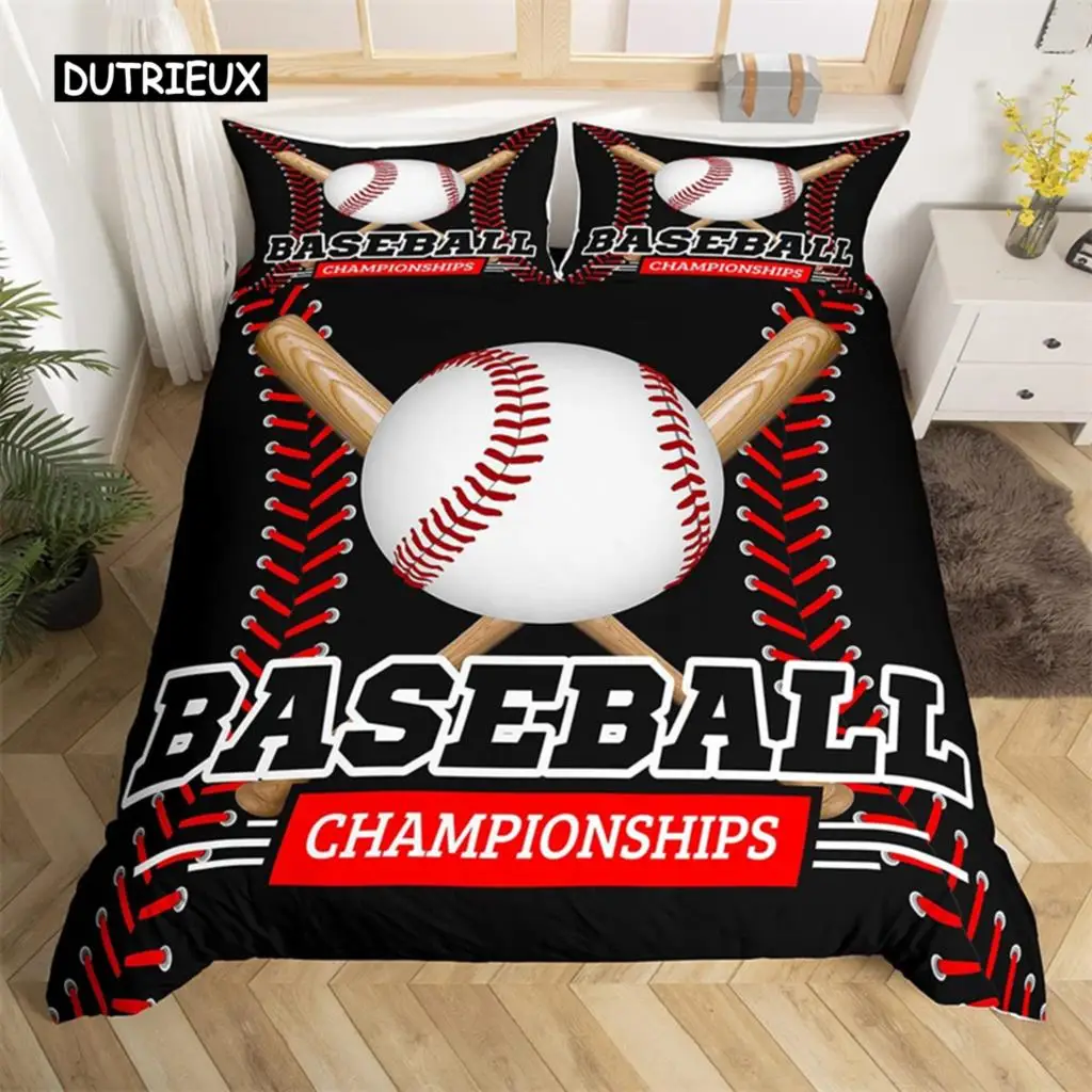 

Boys Baseball Duvet Cover Teens Sports Theme Bedding Set Microfiber 3D Baseball Bat Gloves Comforter Cover Twin King Queen Size