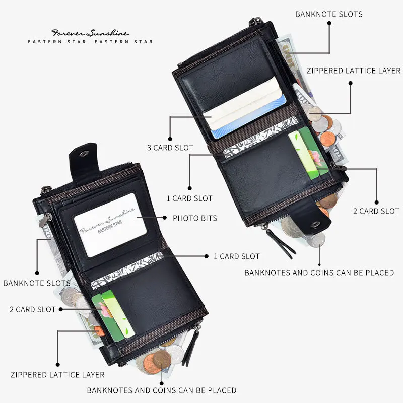 Anti-Theft Slim Leather Wallet For Men RFID Blocking Business Travel Vintage Zipper Billfold Premium Money Organizer