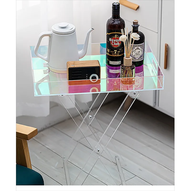 Portable Clear Acrylic Square Folding Table Modern Luxury Fold‑Flat Side Table