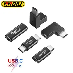 NNBILI Right Angle 90 Degree USB 3.1 Type C Adapter Female To Male Converter 10 Gbps USB C Charge Data Sync Extension Connector