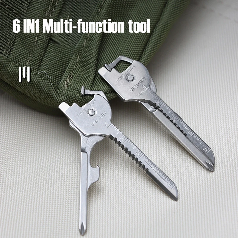 6-in-1 Outdoor Multifunctional Keychain Slotted Phillips Screwdriver Folding Mini Knife Bottle Opener Rope Cutter Portable Tools