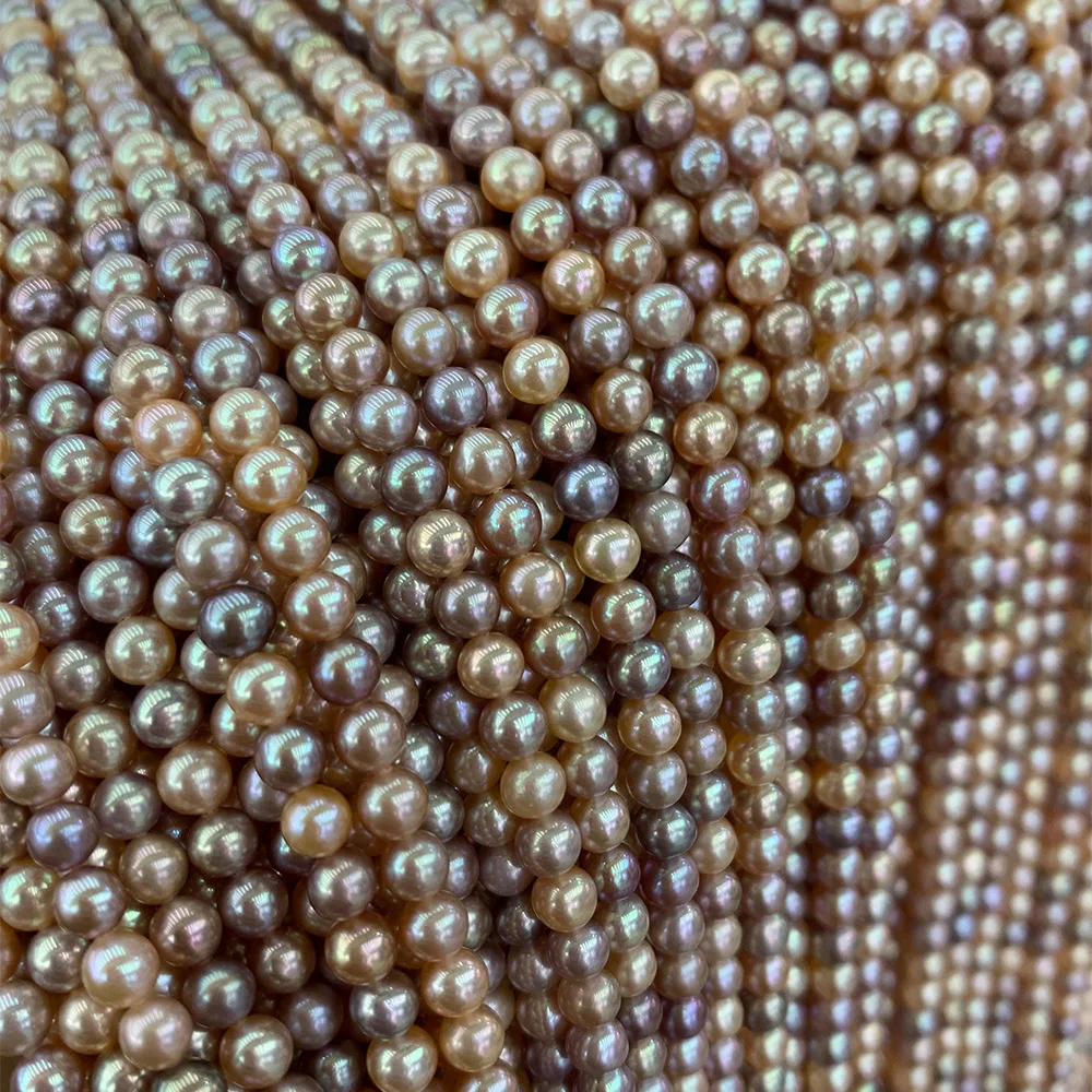 Zhuji freshwater pearl necklace  4-5mm mixed color round strong light necklace jewelry material wholesale