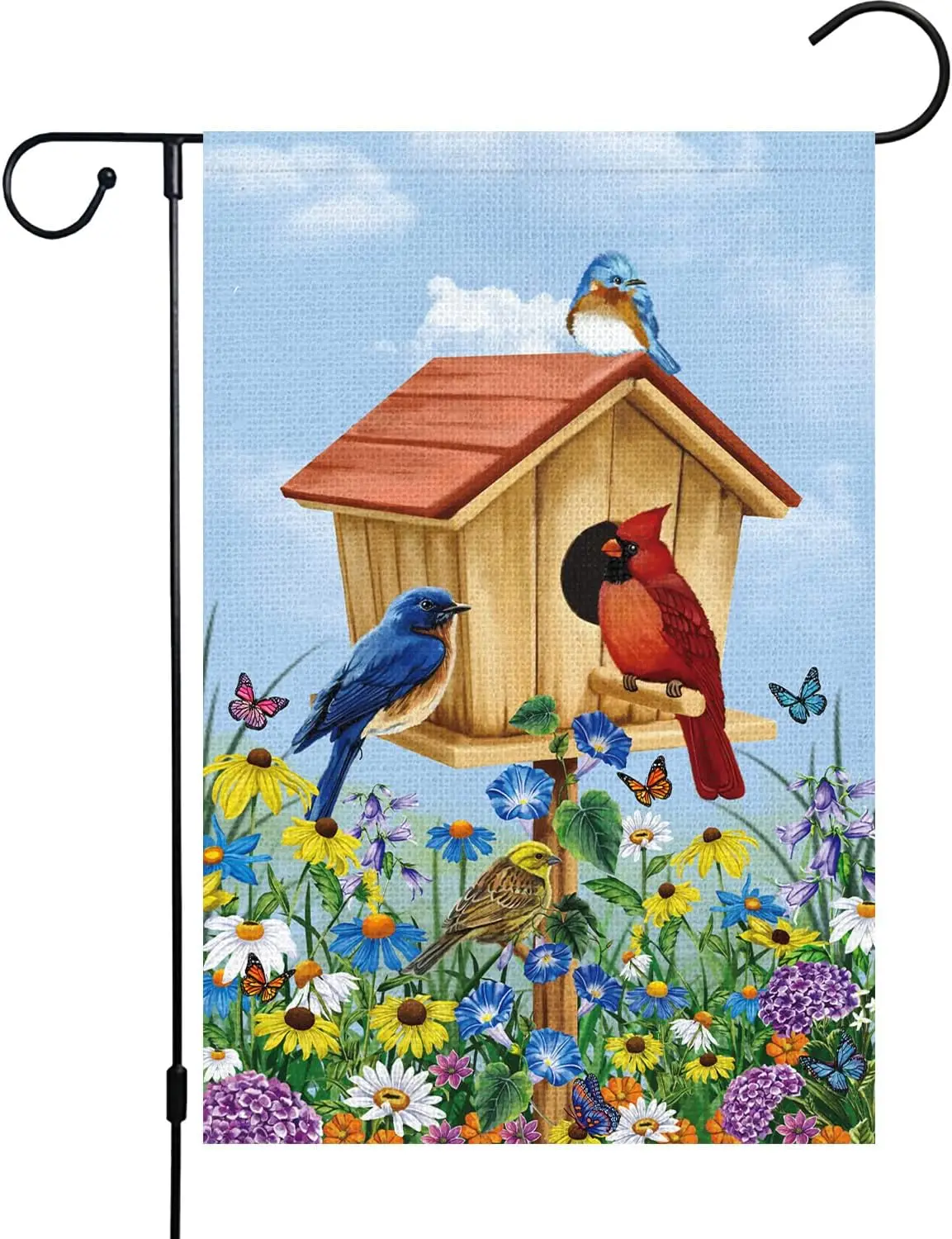 Louise Maelys Welcome Spring Bird Garden Flag 12x18 Double Sided Vertical, Burlap Small Floral Cardinal Birdhouse Garden Yard Ho