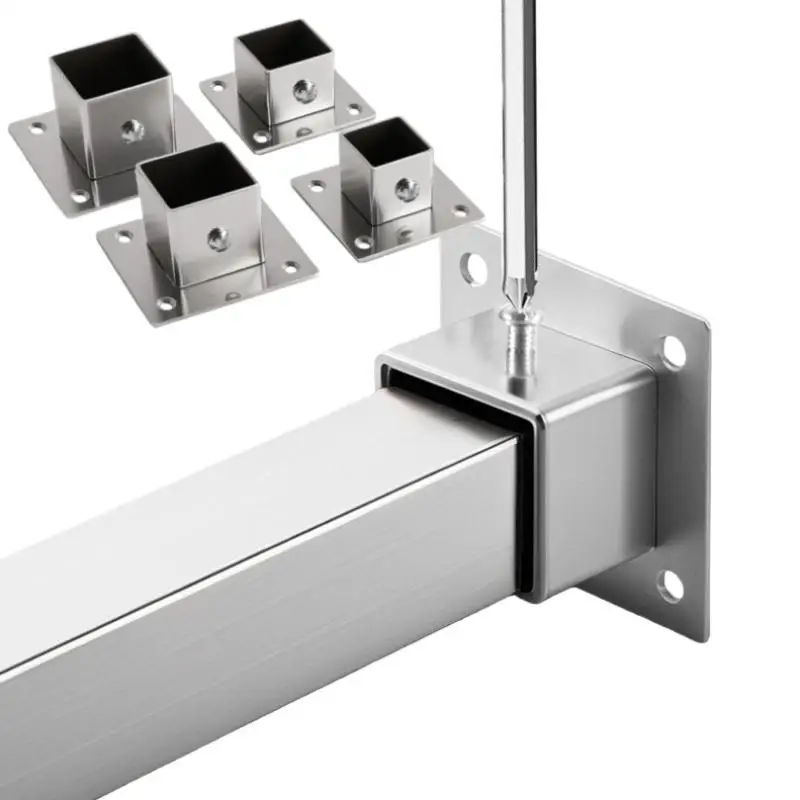 1/2 Sets Flange Base Stainless Steel Square Tube Connector Tube Outer Dia. 25/30/35mm Elbow Corner Joint Fence Rail Clamps