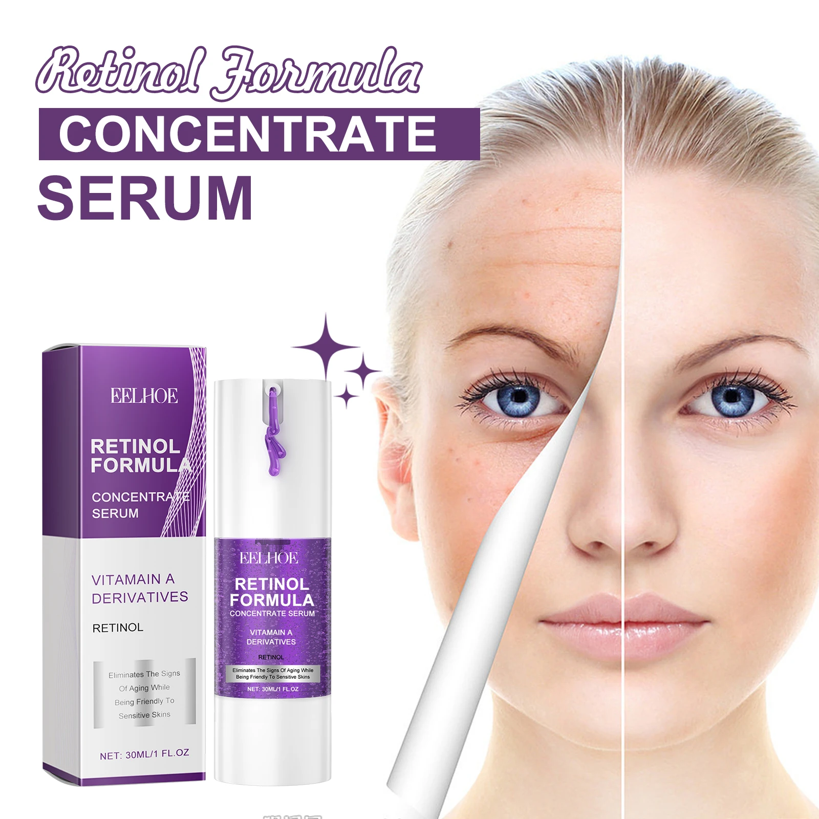 

Eelhoe Retinol Face Essence Отбеливание против морщин Задержка старения кожи, кожи становятся укрепляться