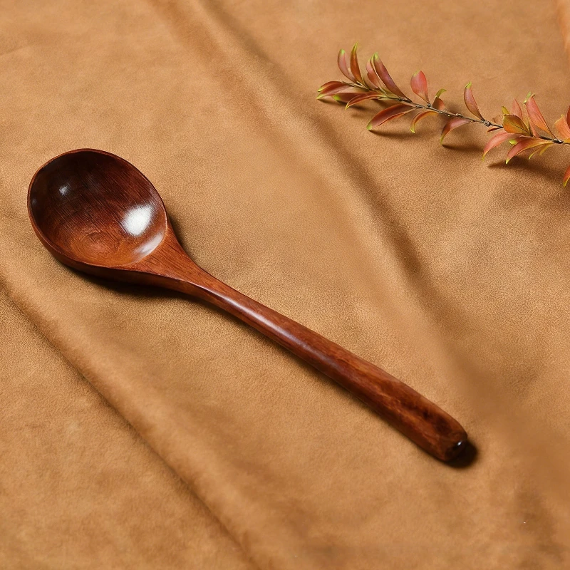 

Set of Wooden Spoons Long Hand Soup Scoops for Kitchen Spice Coffee Honey Stirring Ellipse Ladle Tableware Includes Teaspoons
