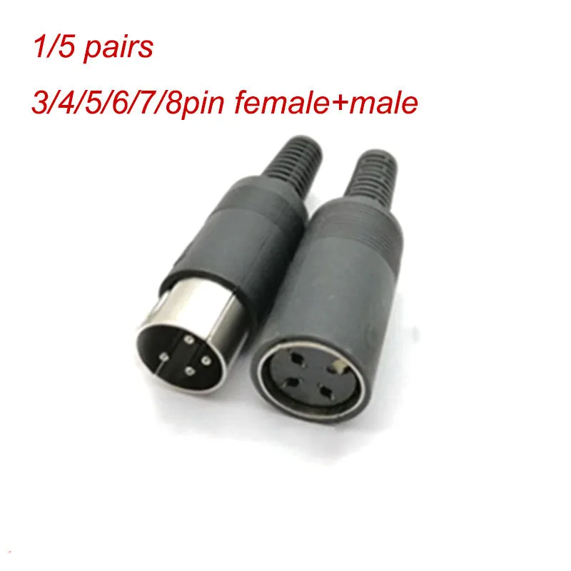 

1/5pairs 3 4 5 6 7 8 Pin DIN Connector Male/Female Male DIN Plug Jack Socket adapter Female male Jack Solder Plastic Handle P1