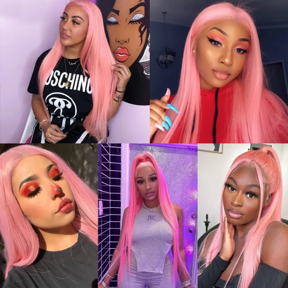 38 Inch Pink Straight Human Hair Wigs 13X6 Hd Lace Frontal Wig 13X4 Human Hair 220 Density Pre Plucked Brazilian Wigs For Women image 3