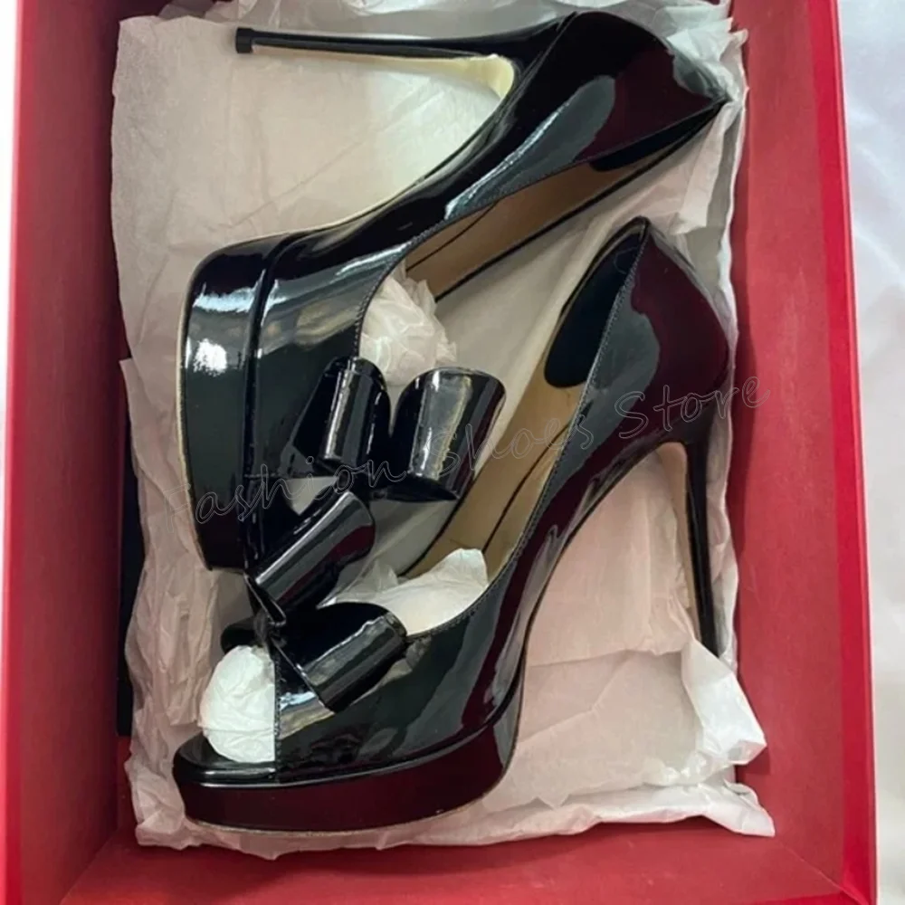 검은 나비 매듭 장식 오픈 발가락 펌프 Stilettos 하이힐 여성을위한 하이힐 신발 패션 힐 2025 New Zapatos Para Mujere