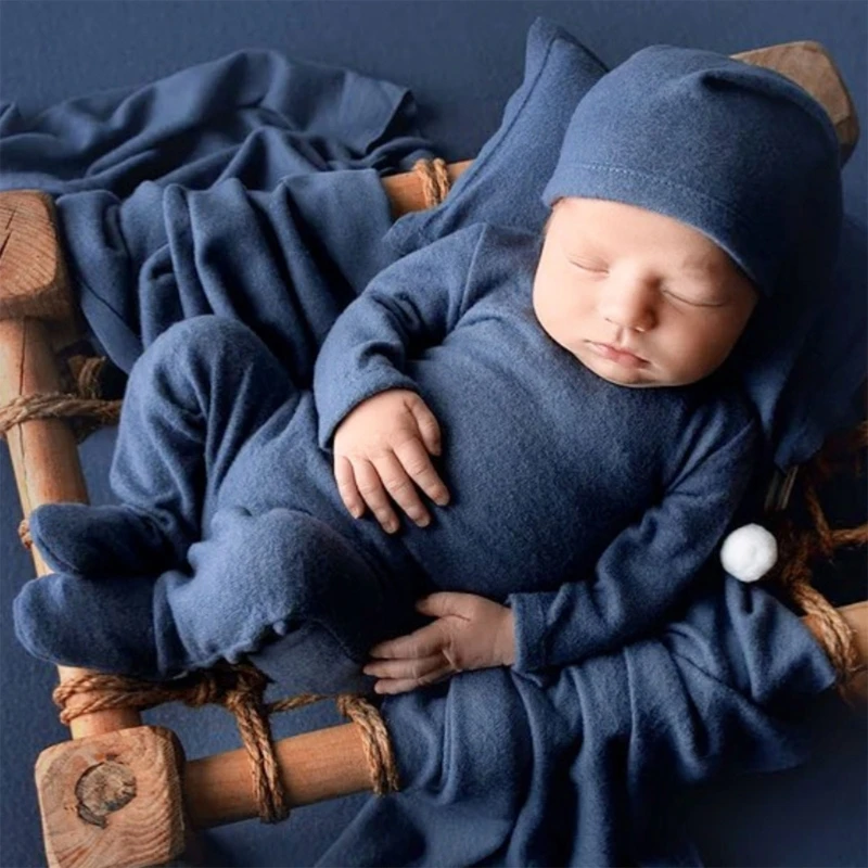 Macacão malha aconchegante para recém-nascidos e fotos chapéu tirando terno conjunto fotos nascimento bebê