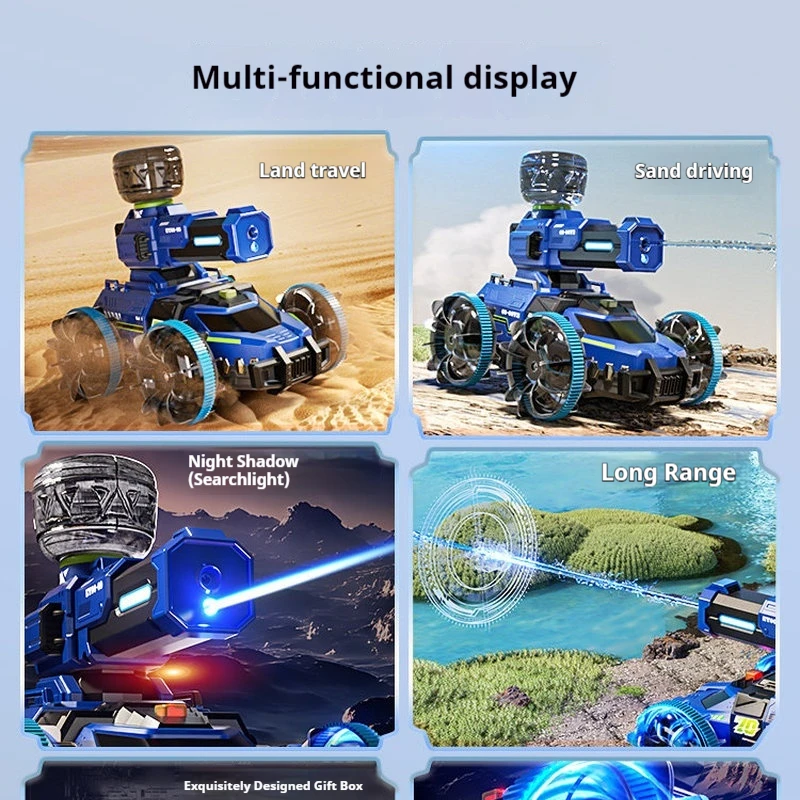 Amphibious Remote Control Car 4WD Waterproof RC Stunt Car Water Spray All Terrain Off-Road Kids Boys Toy Birthday Gift