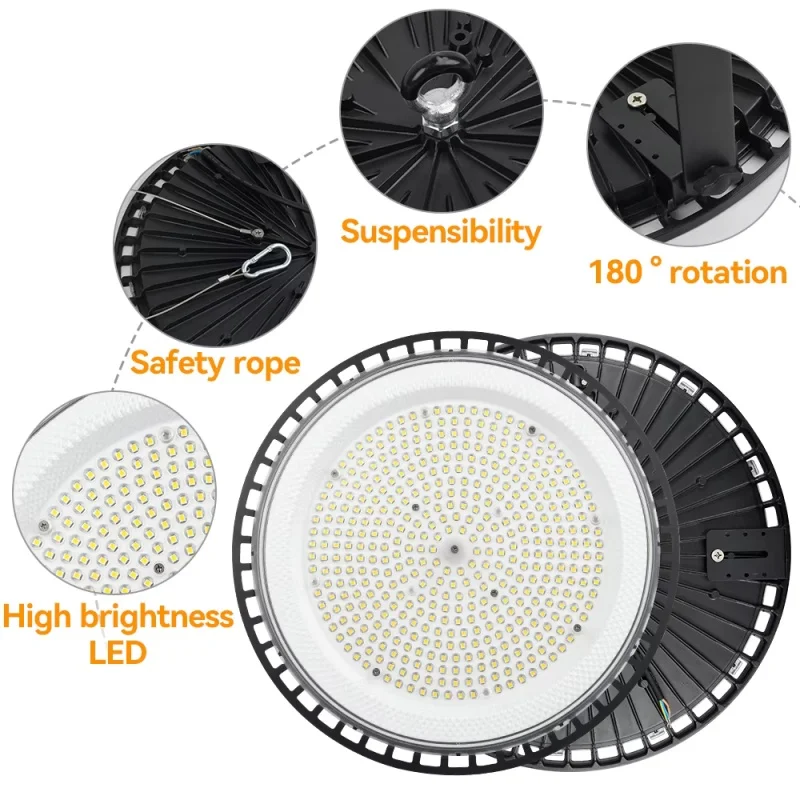 Newest 100/150/200W 220V High Bay Lights UFO LED Warm/White Lights Warehouse Garage Lights Super Bright Industrial Lighting Hot