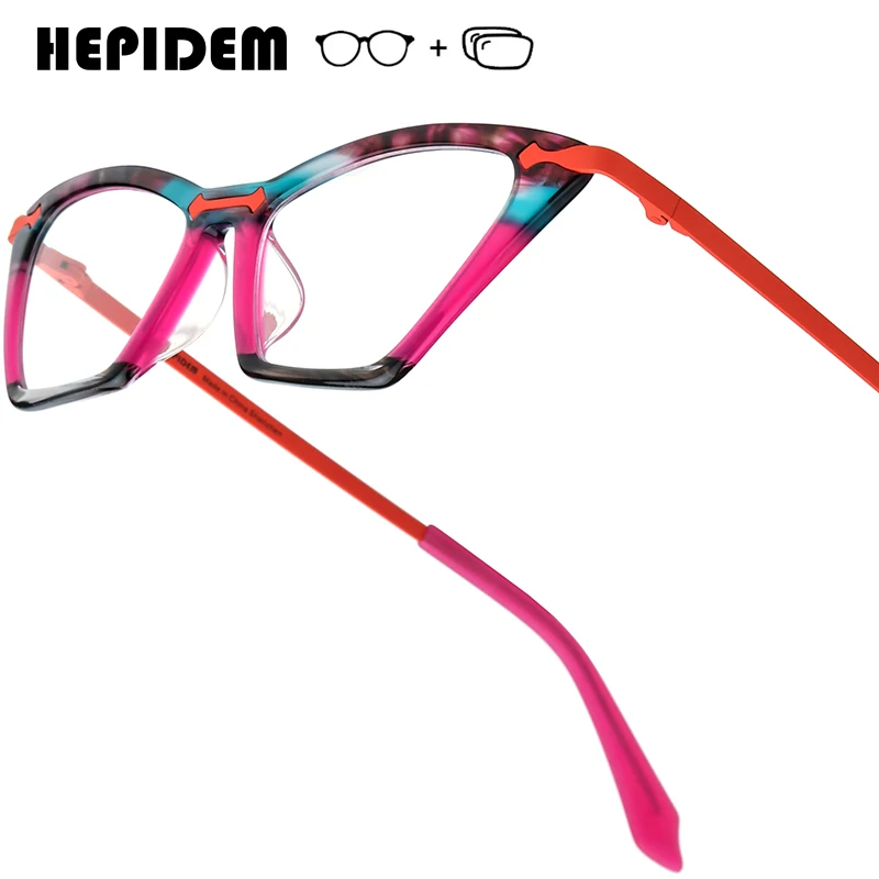 FONEX HEPIDEM Myopia Prescription Glasses Women Anti Blue Progressive Optical Lens Eyewear Men Acetate Cat Eye Eyeglasses 9379