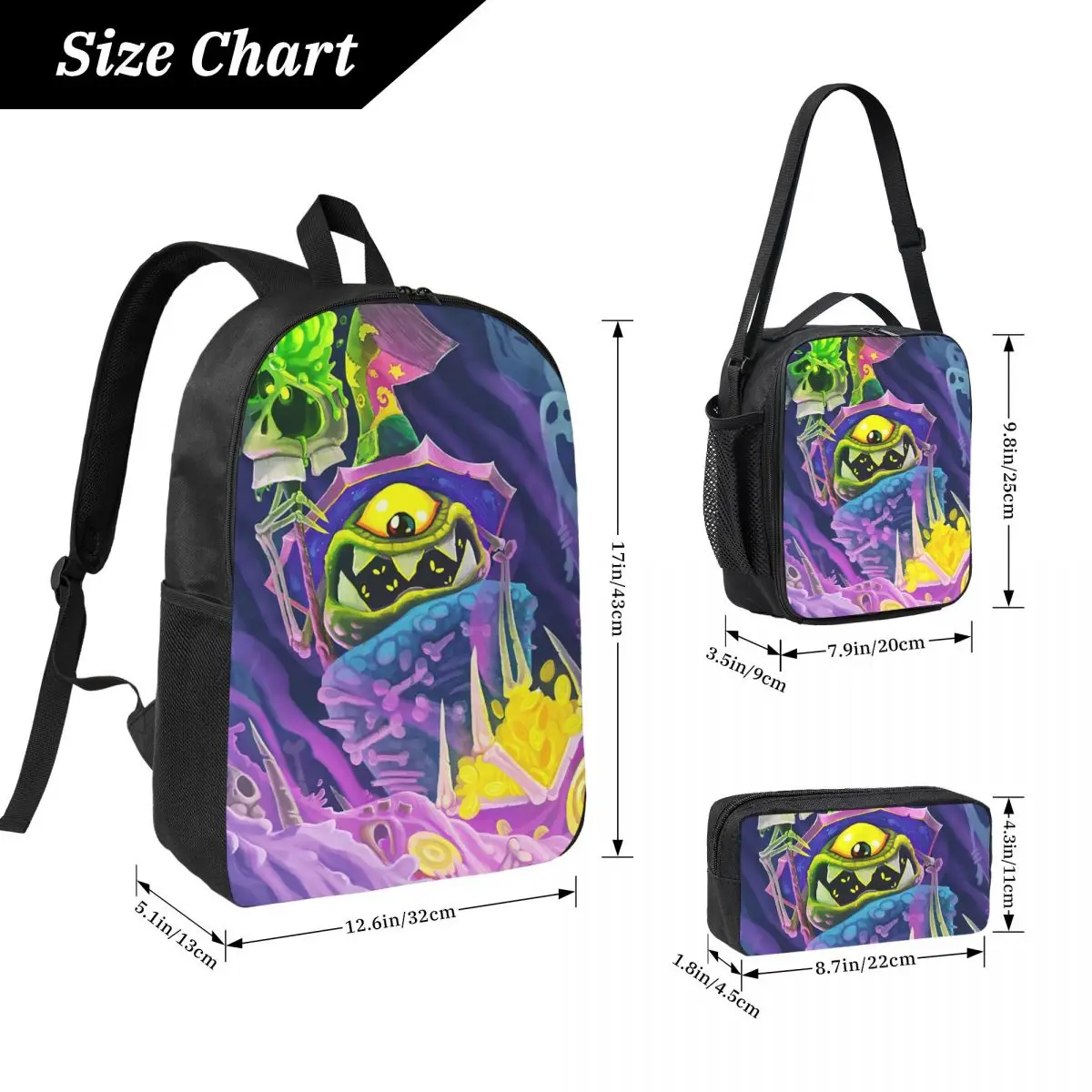 Cartoon Games Rayman Legends Backpack Boys Girls BookBag School Bag Laptop Shoulder Bags 3ps Insulated Lunch Bag Pencil Case