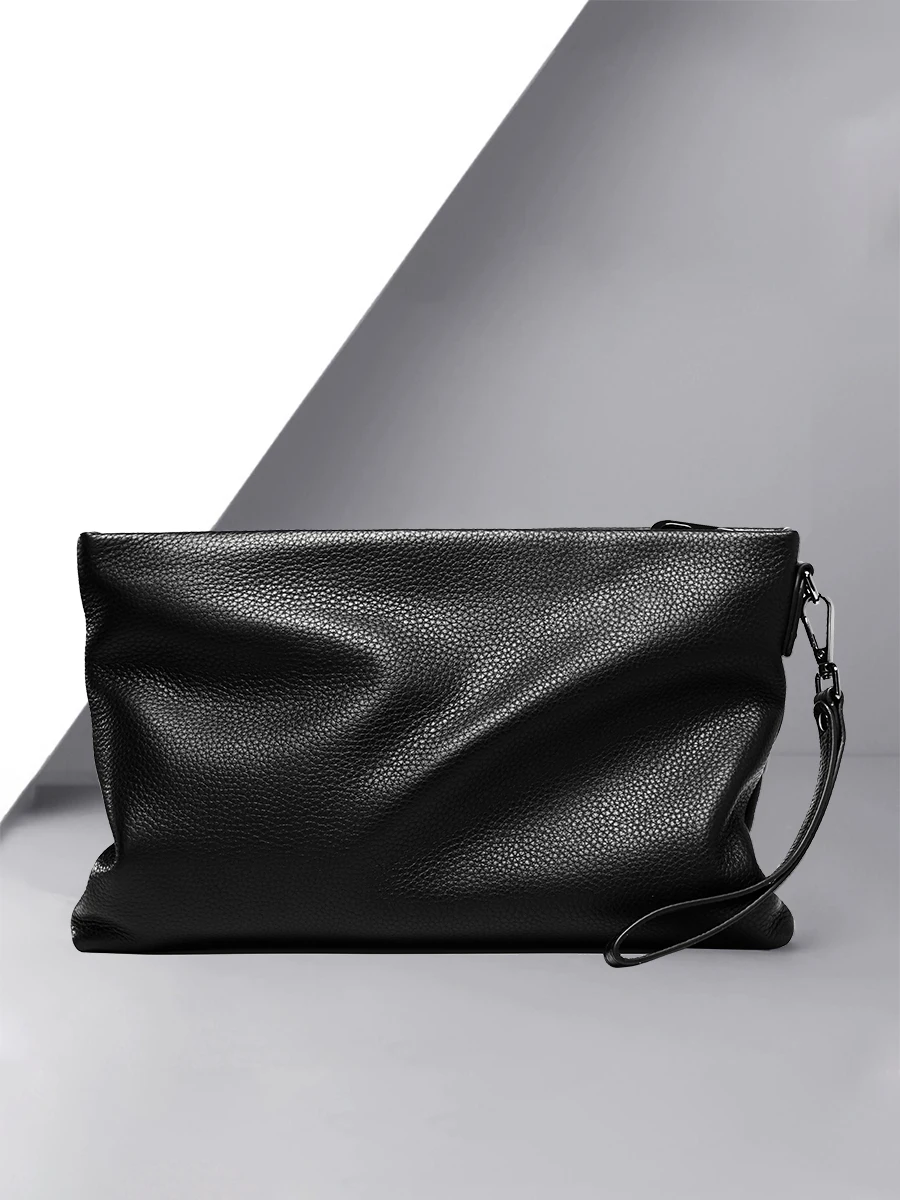 

Genuine Leather Men's Handbag Casual Sle Top Layer Cowhide Handheld Envelope Phone Bag Soft Square ape Youth Faion