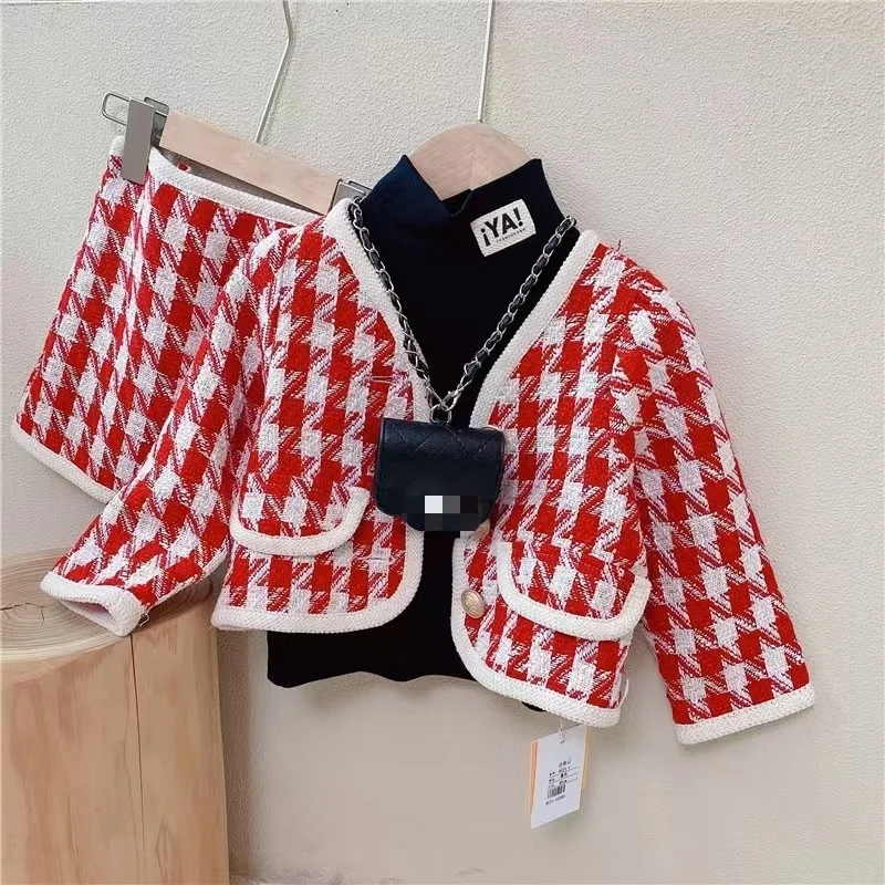 Baby Girl Princess Elegant Plaid Clothes Set Jacket+Skirt 2PCS Child High Quality Clothing Set Party Birthday Baby Clothes 1-7Y