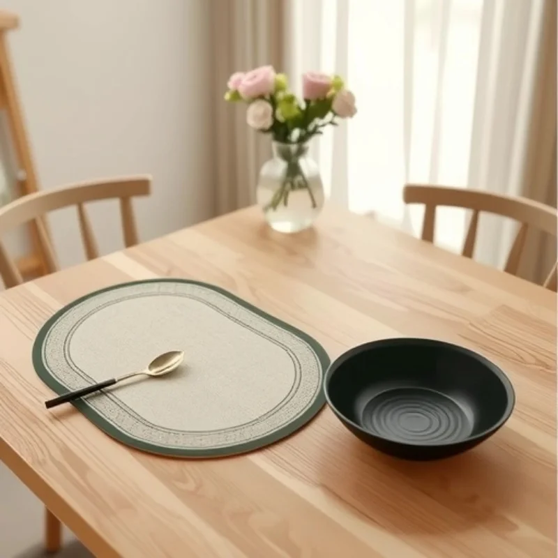 Leather Placemat Oval Shape Placemat Pad Upscale Heat-Resistant Oil-proof Rose Mat For Dinning